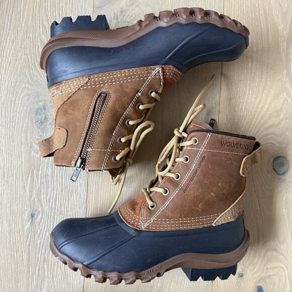 Wolverine Women's Torrent Cognac Brown Snow Boots Leather Rubber Duck Boots 7M - Picture 5 of 9